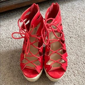 Red Strappy Wedges